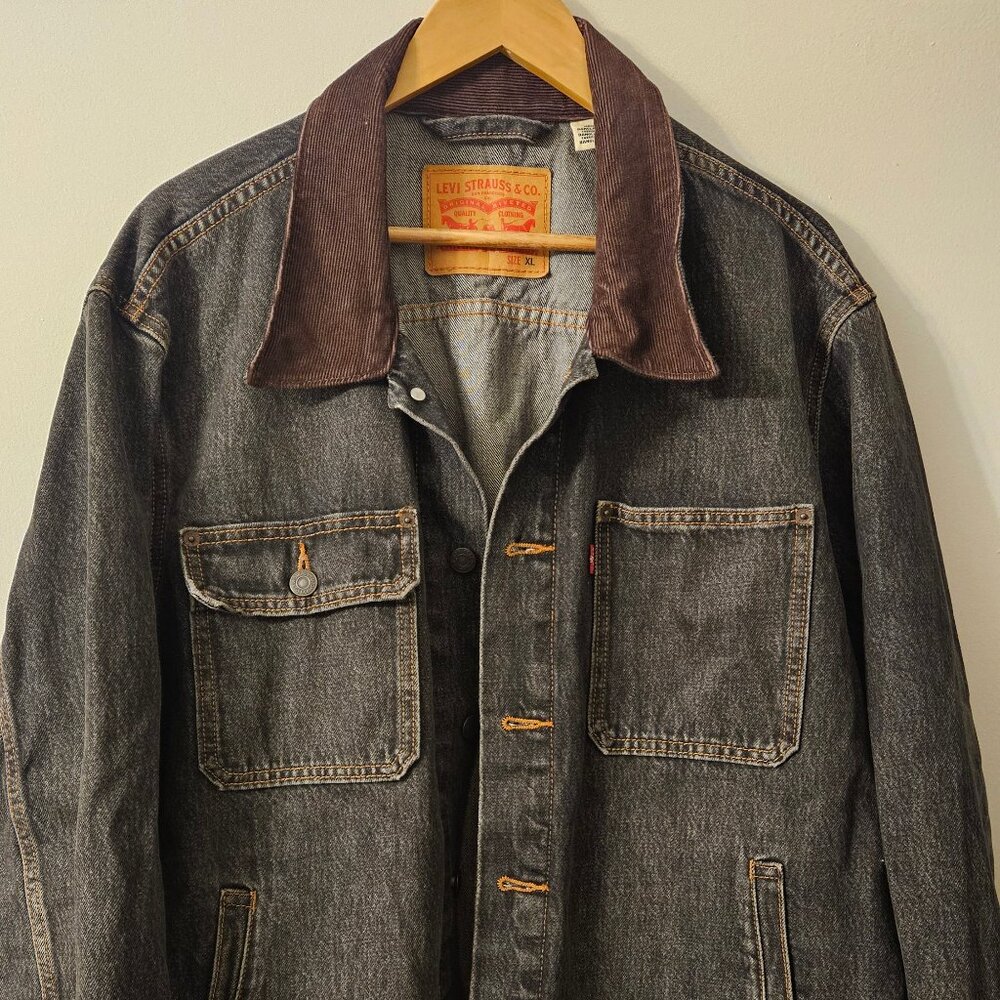 Levi's Dark Blue Engineer Style Trucker Jacket w Corduroy Collar